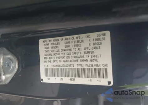 2007 Honda Accord 2.4 Lx from USA, damaged, VIN 1HGCM564X7A009772